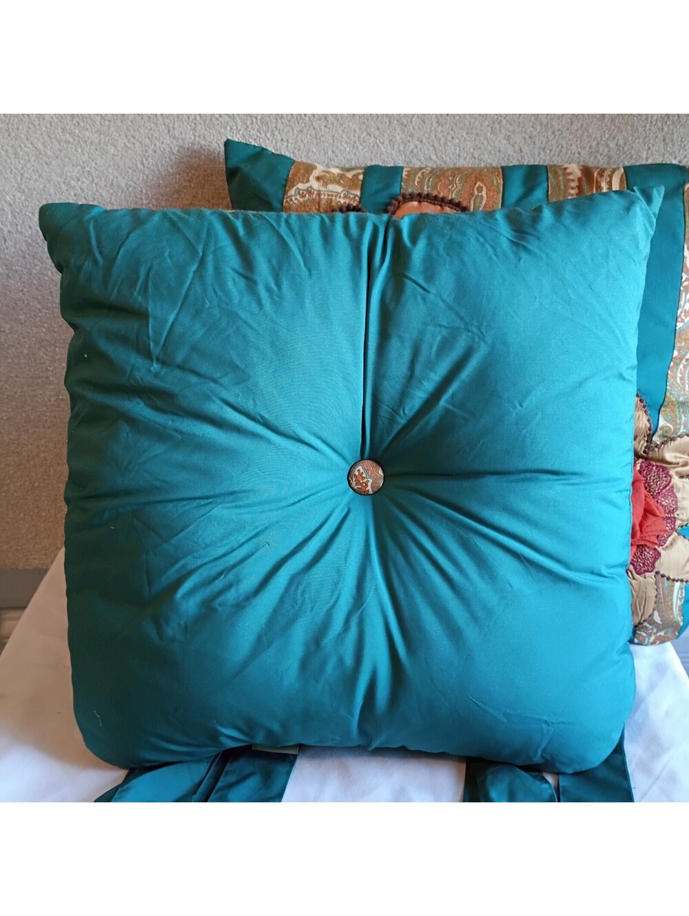 Pier 1 Imports Chair Cushions Set Of 2 Floral Reversible Beach House Summer Teal - Picture 3 of 9